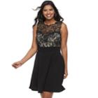 Juniors' Plus Size Wrapper Illusion Lace Fit & Flare Dress, Teens, Size: 1xl, Black