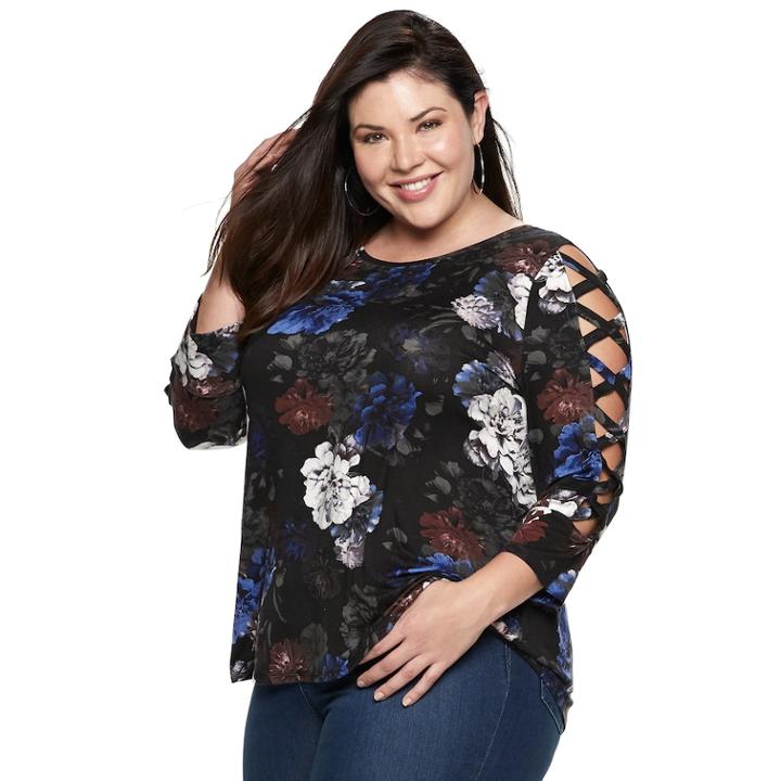 Plus Size Jennifer Lopez Strappy-sleeve Top, Women's, Size: 0x, Black