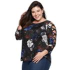 Plus Size Jennifer Lopez Strappy-sleeve Top, Women's, Size: 0x, Black