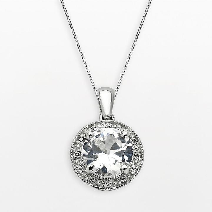 Sterling Silver White Topaz And Lab-created White Sapphire Frame Pendant, Women's, Size: 18