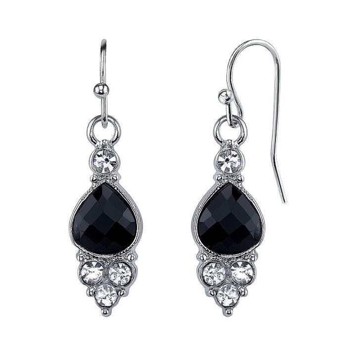 1928 Black Teardrop Cluster Nickel Free Earrings, Women's