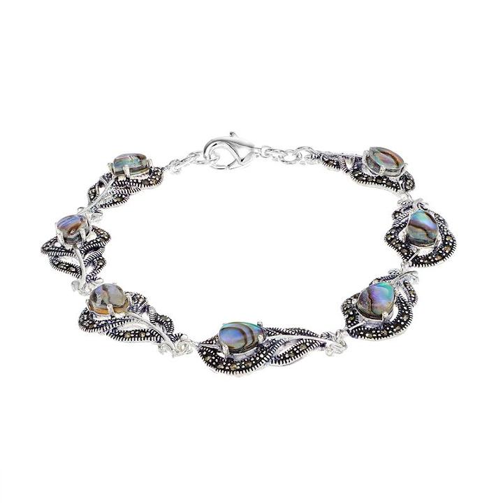 Abalone & Marcasite Silver-plated Peacock Feather Bracelet, Women's, Blue