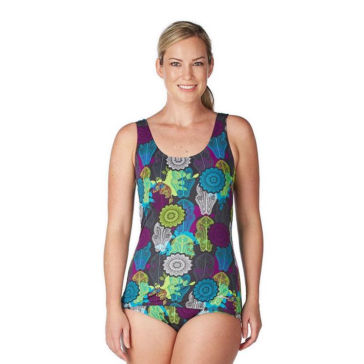 Women's Dolfin Medallion Conservative Scoop Back One-piece Swimsuit, Size: 18 Comp, Med Blue