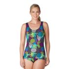 Women's Dolfin Medallion Conservative Scoop Back One-piece Swimsuit, Size: 18 Comp, Med Blue