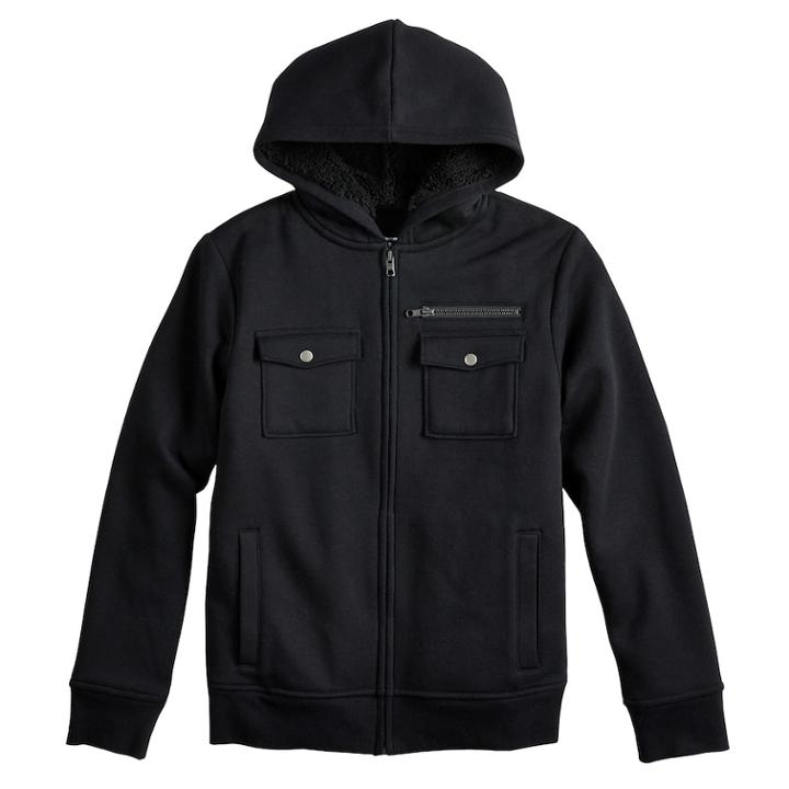 Boys 8-20 Urban Pipeline&reg; Military Sherpa Hoodie, Size: Large, Black