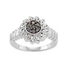Sterling Silver 1/4 Carat T.w. Black & White Diamond Flower Ring, Women's, Size: 6