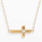 Teeny Tiny By Everlasting Gold 14k Gold Crystal Sideways Cross Necklace, Women's, Size: 17, Yellow