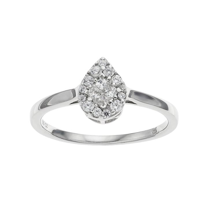 10k White Gold 1/4 Carat T.w. Diamond Teardrop Cluster Ring, Women's, Size: 7