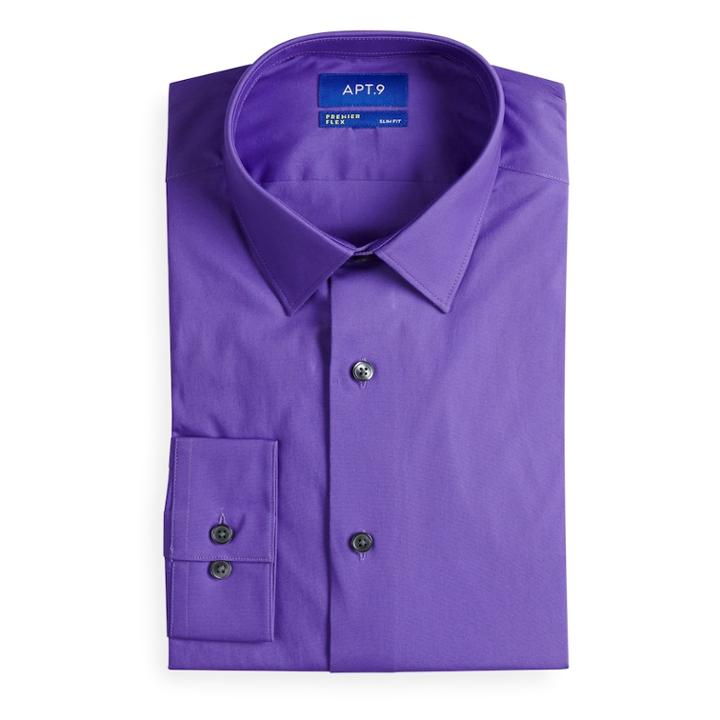 Men's Apt. 9&reg; Slim-fit Flex Collar Dress Shirt, Size: 15.5-34/35, Med Purple