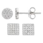 Fleur Silver Tone Cubic Zirconia Circle & Square Stud Earring Set, Women's, White