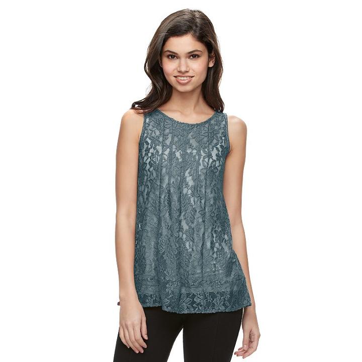 Juniors' Mudd&reg; Sheer Lace Tank Top, Girl's, Size: Large, Blue
