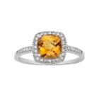 10k White Gold Citrine & 1/5 Carat T.w. Diamond Halo Ring, Women's, Size: 7, Orange