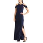 Women's Chaps Pleated Cold-shoulder Evening Gown, Size: 10, Blue (navy)