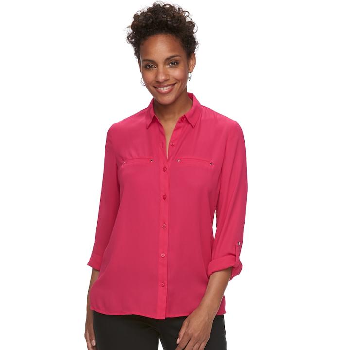 Women's Apt. 9&reg; Convertible Button Tab Blouse, Size: Medium, Dark Pink