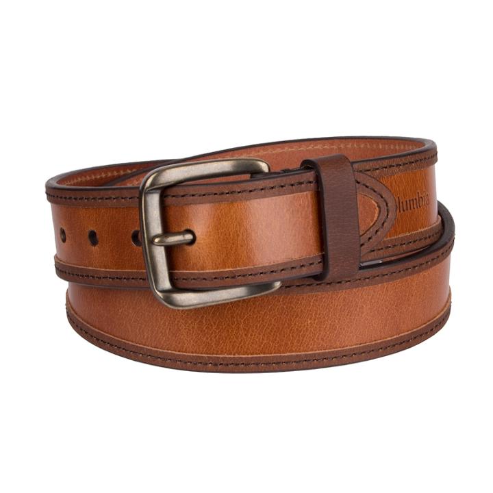 Men's Columbia Overlay-edge Leather Belt, Size: Small, Dark Beige