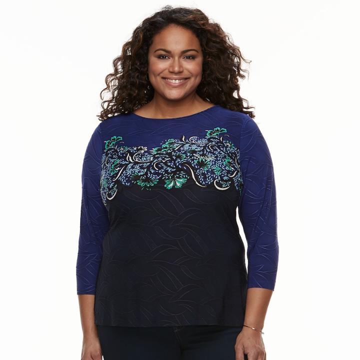 Plus Size Croft & Barrow&reg; Knit Jacquard Tee, Women's, Size: 2xl, Blue