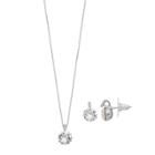 Brilliance Silver Plated Pendant & Stud Earring Set With Swarovski Crystals, Women's, White