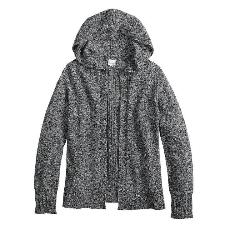 Girls 7-16 & Plus Size Mudd&reg; Hooded Cardigan, Size: 18 1/2, Black