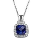Lab-created Blue & Lab-created White Sapphire Sterling Silver Square Halo Pendant Necklace, Women's