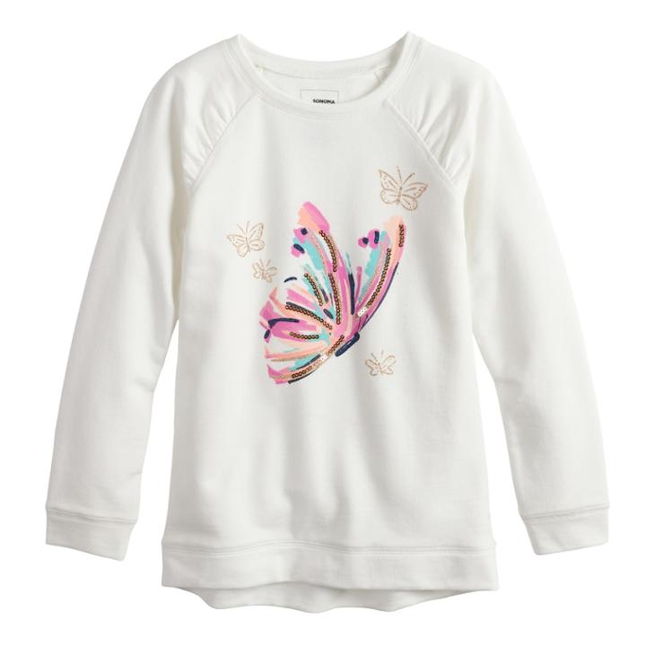 Girls 4-12 Sonoma Goods For Life&reg; Shirred Glittery Graphic French Terry Tunic, Size: 6, White