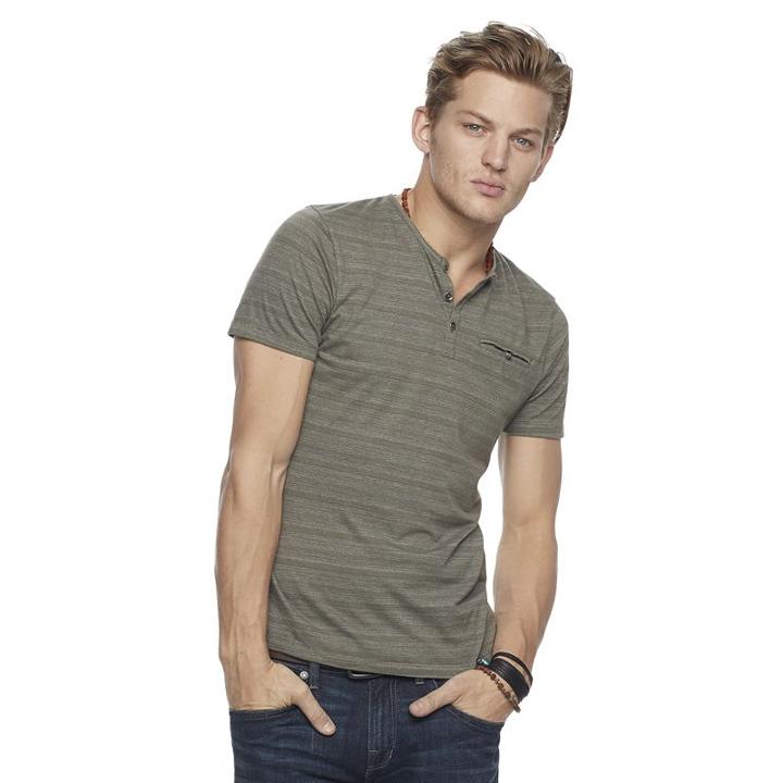 Men's Rock & Republic Textured Henley Tee, Size: Medium, Green