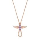 14k Rose Gold Over Silver Amethyst & Lab-created White Sapphire Angel Wing Cross Pendant, Women's, Size: 18, Purple