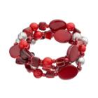 Red Composite Shell Beaded Stretch Bracelet Set, Women's