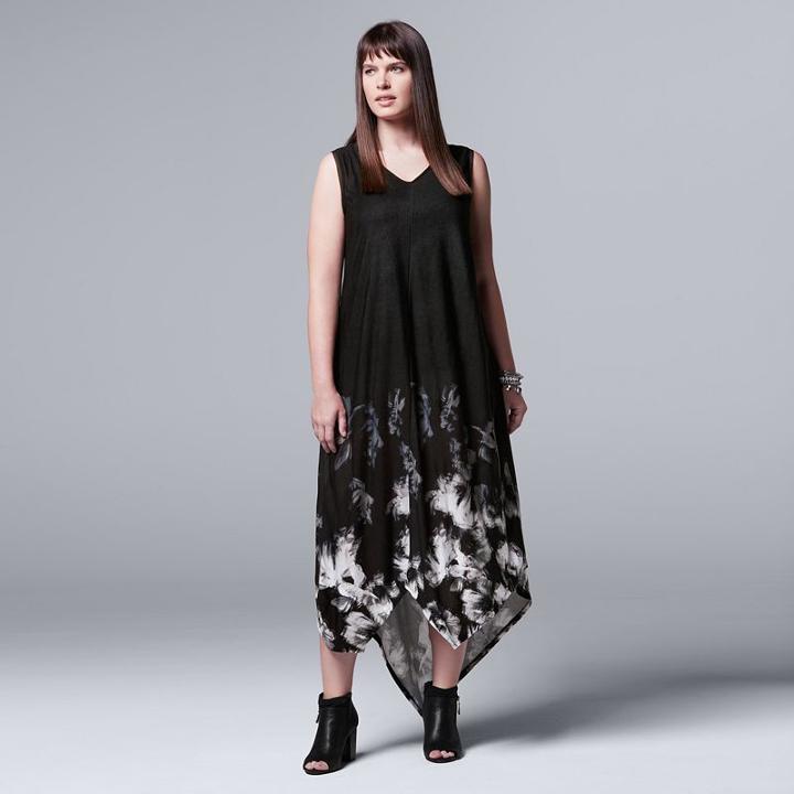 Plus Size Simply Vera Vera Wang Floral Asymmetrical Tank Dress, Women's, Size: 1xl, Oxford