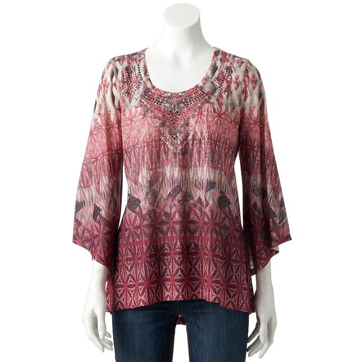 Women's World Unity Print Sequin Top, Size: Xs, Beige Oth