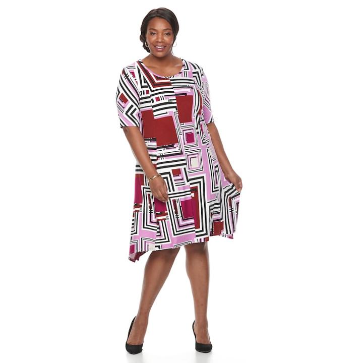 Plus Size Dana Buchman Geometric Sharkbite Dress, Women's, Size: 2xl, Light Blue