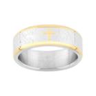 Two Tone Stainless Steel  The Lord's Prayer Cross Wedding Band - Men, Size: 13.50, Silver