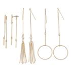 Chain Fringe, Drop Hoop & Bar Front Back Earring Set, Women's, Gold