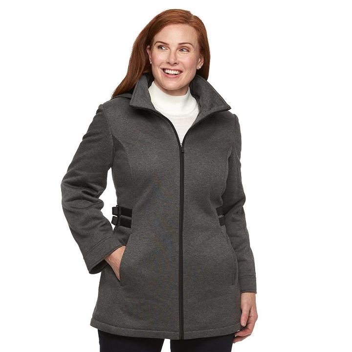 Croft & Barrow, Plus Size &reg; Hooded Buckle Fleece Jacket, Women's, Size: 1xl, Grey (charcoal)