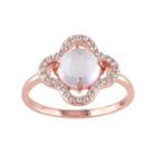 Rose Quartz & White Topaz Sterling Silver Clover Ring, Women's, Size: 8, Pink