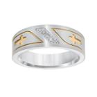 Cherish Always Yellow Ion-plated Stainless Steel And Stainless Steel Diamond Accent Sideways Cross Band - Men, Size: 13