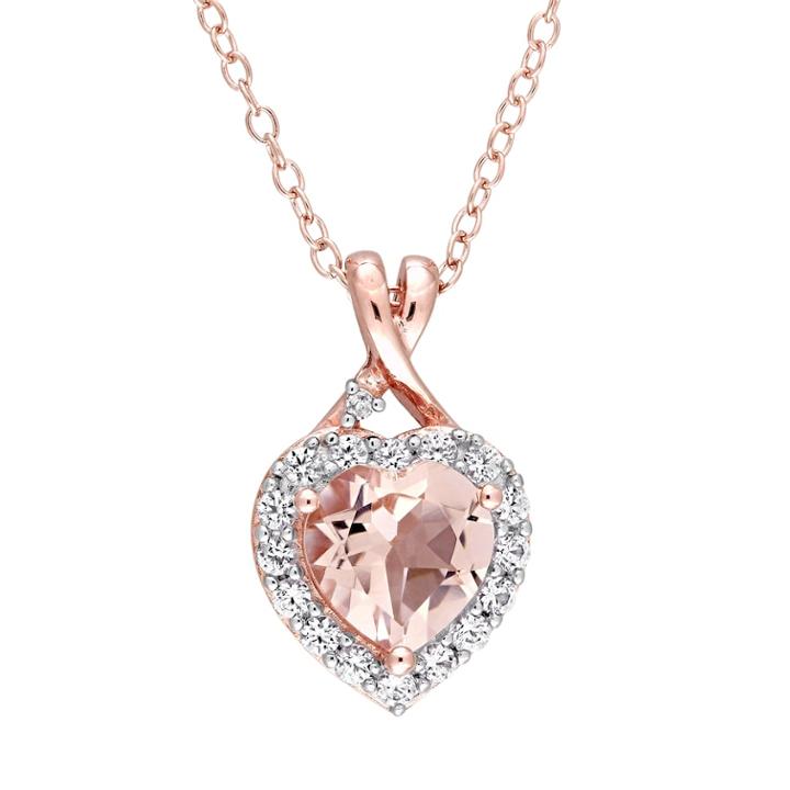 Stella Grace Rose Gold Tone Sterling Silver Morganite & Diamond Accent Heart Pendant Necklace, Women's, Size: 18, Pink