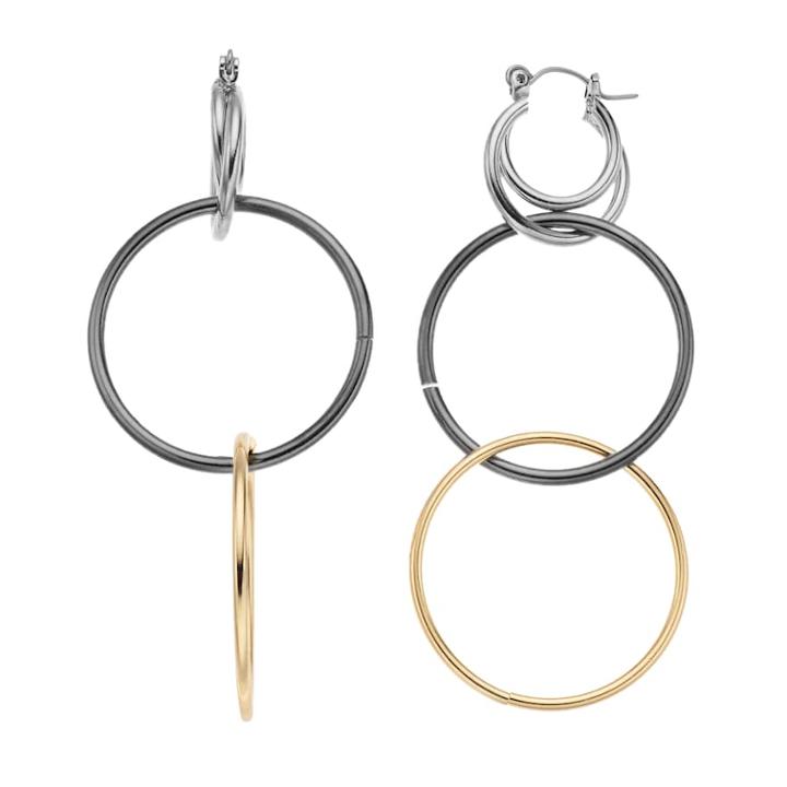 Tri Tone Hoop Drop Earrings, Women's, Multicolor