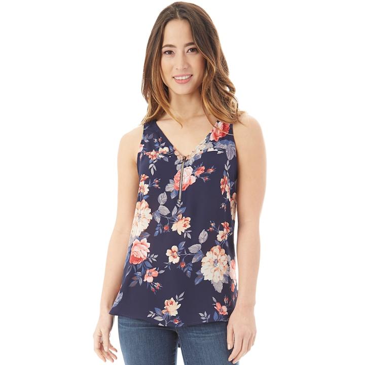 Juniors' Iz Byer Zipper Tank, Teens, Size: Xl, Navy Floral