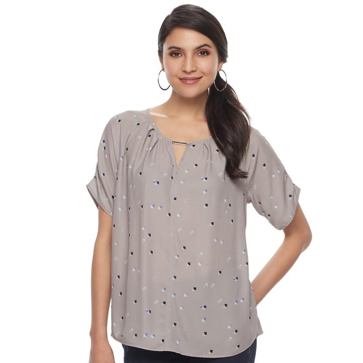 Women's Apt. 9&reg; Pleat Neck Top, Size: Large, Grey