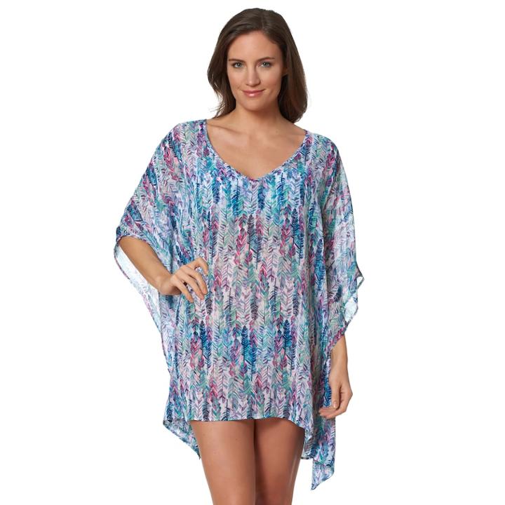 Women's Pink Envelope Palm Leaf Swim Cover-up, Size: Large, Light Blue