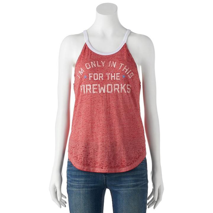 Juniors' Fireworks Graphic Halter Tank, Girl's, Size: Large, Dark Red