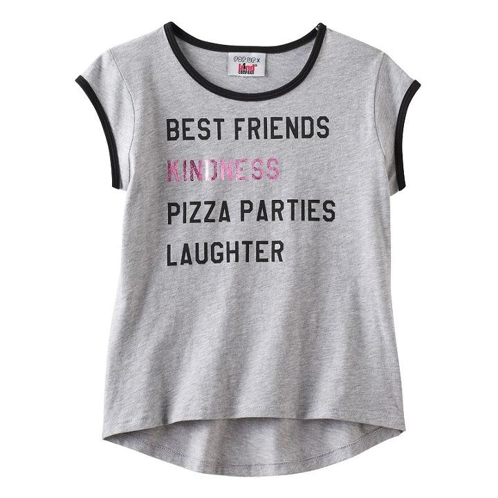 Girls 7-16 Pop Up X Kind Campaign Foil Print List Graphic Ringer Tee, Girl's, Size: Medium, Light Grey
