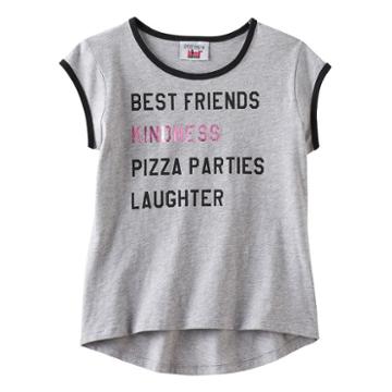 Girls 7-16 Pop Up X Kind Campaign Foil Print List Graphic Ringer Tee, Girl's, Size: Medium, Light Grey