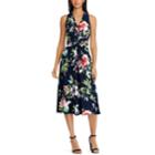 Petite Chaps Floral Knot-front Halter Dress, Women's, Size: L Petite, Blue (navy)