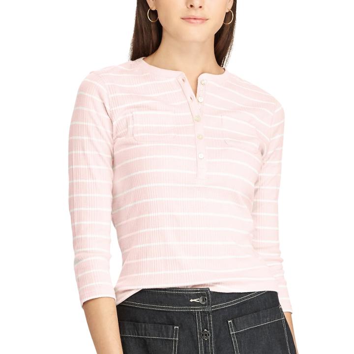 Women's Chaps 3/4-sleeve Henley, Size: Xl, Pink