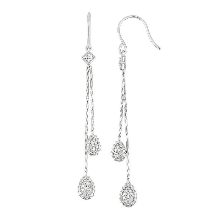 Sterling Silver Diamond Accent Linear Drop Earrings, Women's, White