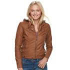 Juniors' J-2 Removable Hood Faux-leather Jacket, Teens, Size: Xs, Dark Brown