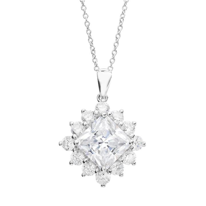 Sophie Miller Cubic Zirconia Sterling Silver Frame Pendant Necklace, Women's, Size: 18, White