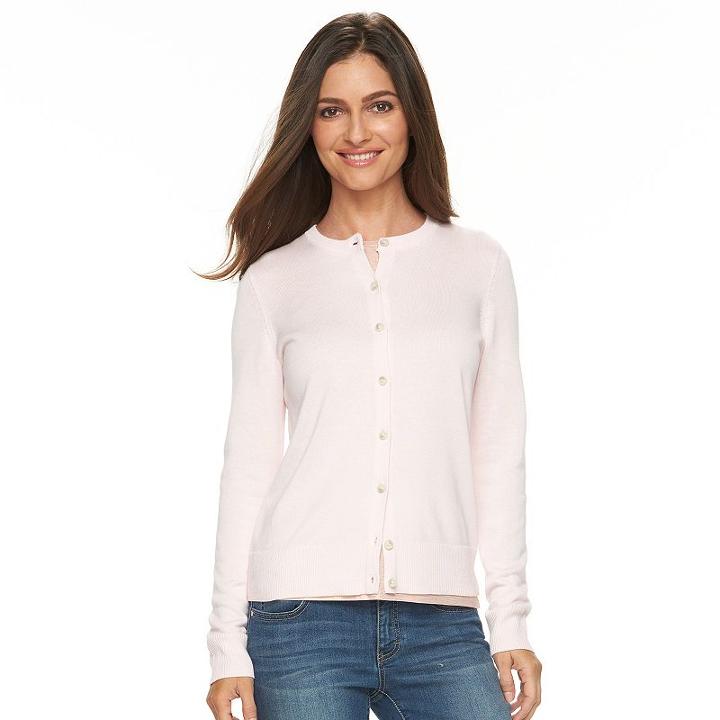 Women's Croft & Barrow&reg; Solid Button-front Cardigan, Size: Large, Brt Pink