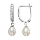 Diamond Fascination Freshwater Cultured Pearl 10k Gold Drop Earrings, Women's, White